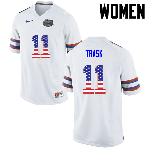 Women Florida Gators #11 Kyle Trask College Football USA Flag Fashion Jerseys-White - Click Image to Close